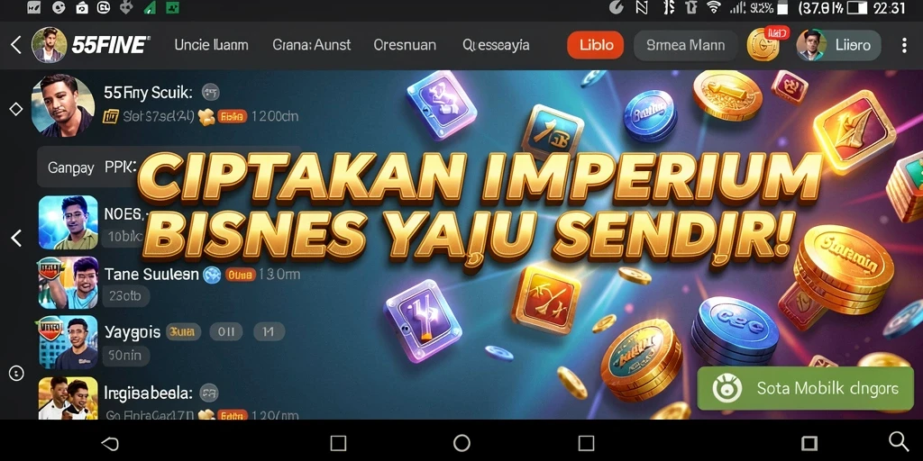 Screenshot gameplay 55FIVE yang menunjukkan pengelolaan bisnis yang strategis.