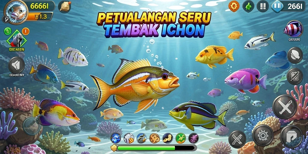 Tampak aksi menembak ikan dalam gameplay 666I yang seru.