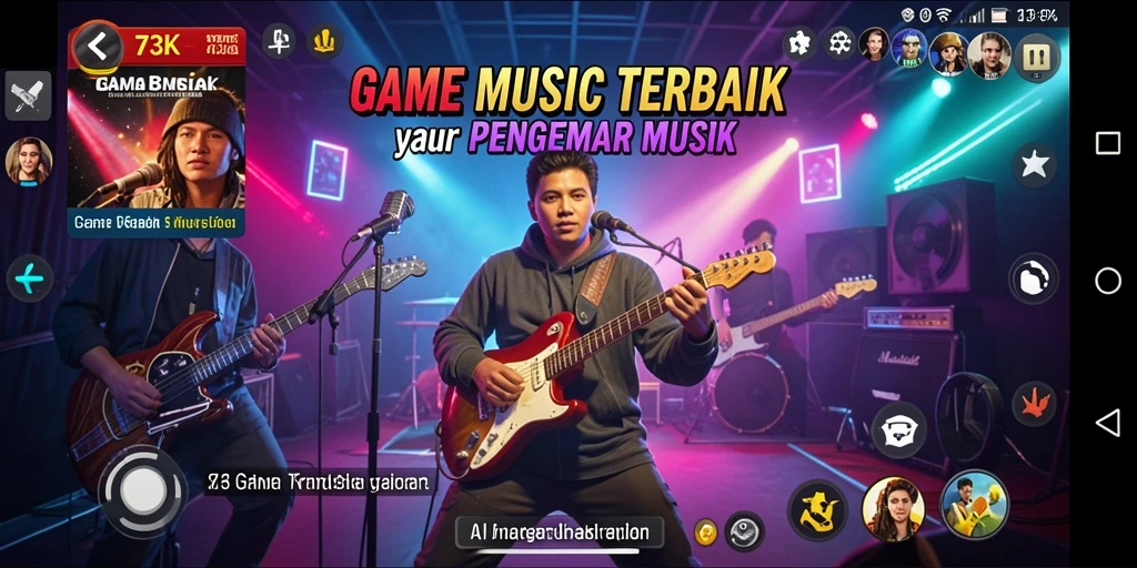 Screenshot gameplay 73K yang menunjukkan keseruan bermain musik.