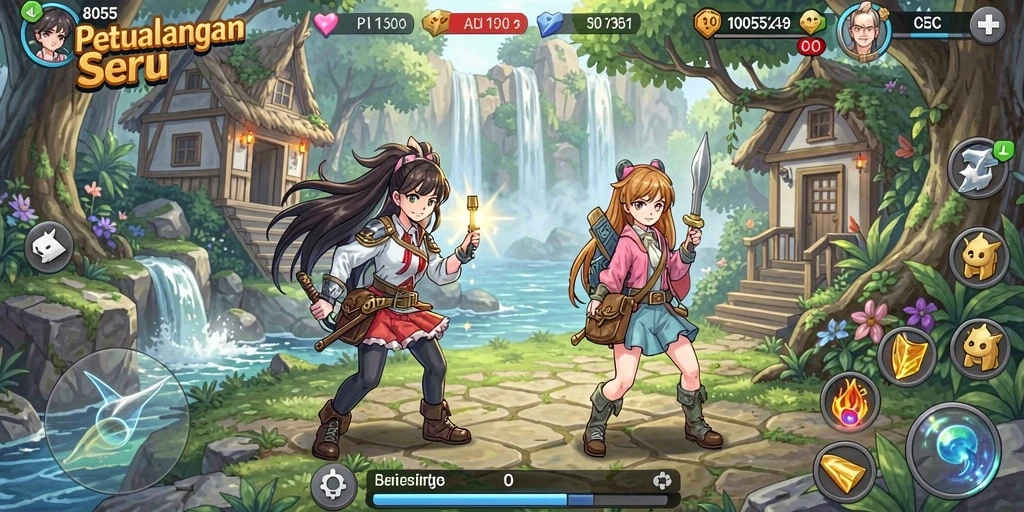 Gambaran gameplay menarik dan karakter anime yang unik.