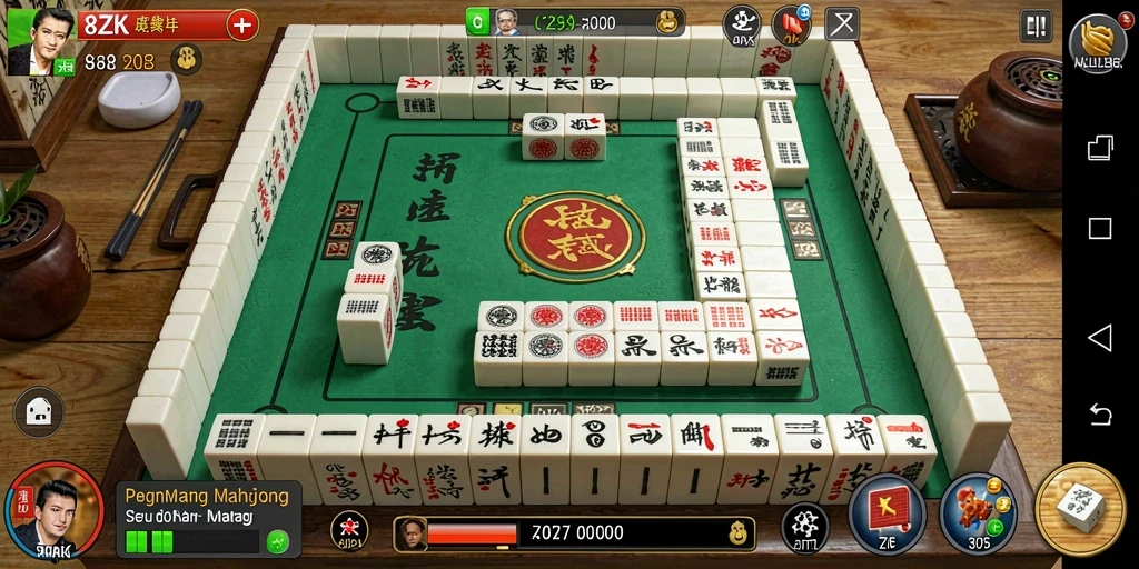 Tampilan screenshot utama 8ZK yang menunjukkan gameplay Mahjong yang menarik.