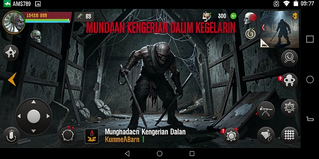 Screenshot utama AMS789 menampilkan suasana kegelapan yang mendebarkan.