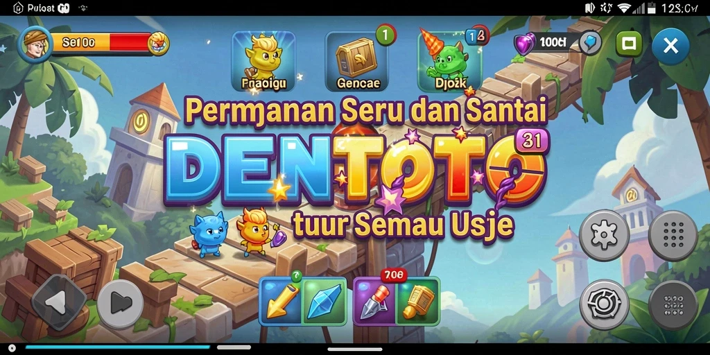 Tampilan gameplay DENTOTO yang ceria dan penuh warna.