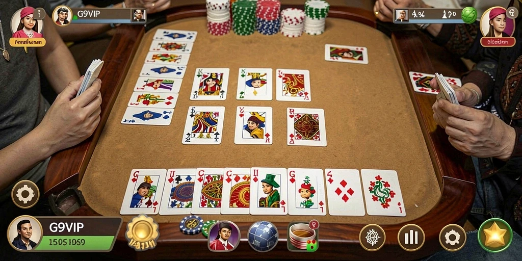 Tampilan seru dalam gameplay Gaple di G9VIP.