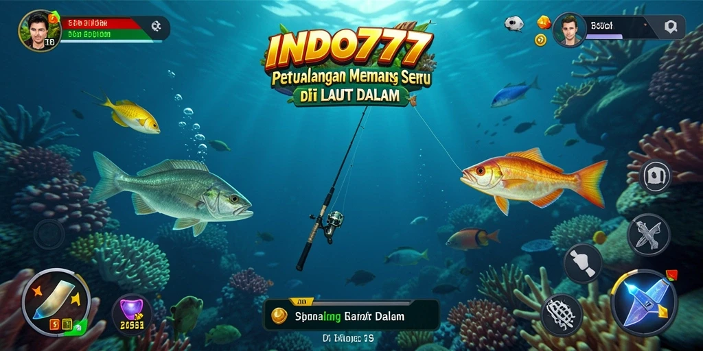 Tampilan gameplay seru dalam INDO777 saat menangkap ikan di laut.