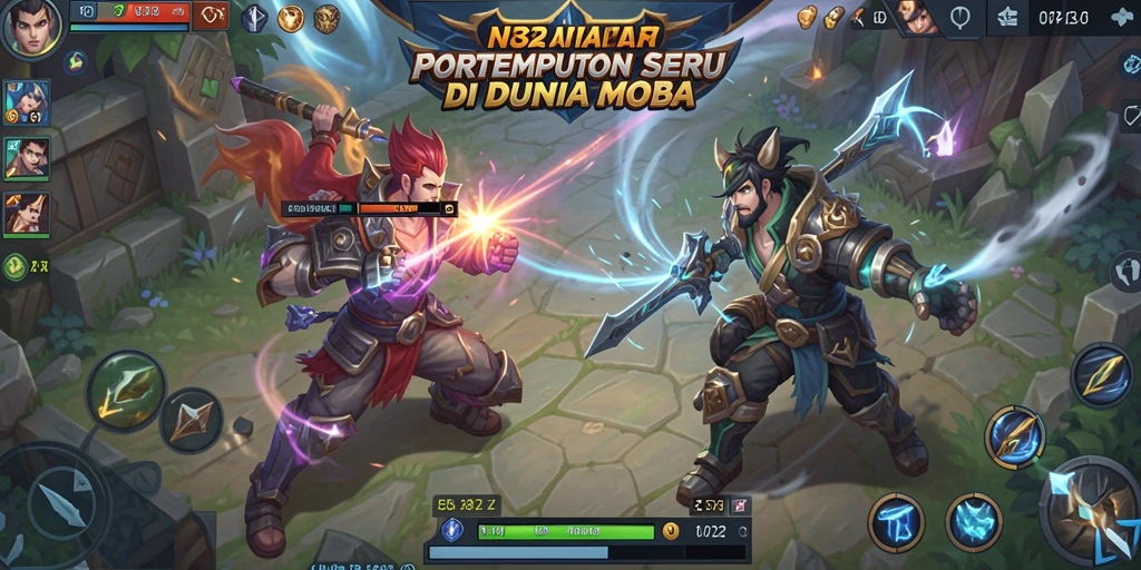 Screenshot gameplay N32 yang menampilkan aksi pertempuran MOBA.