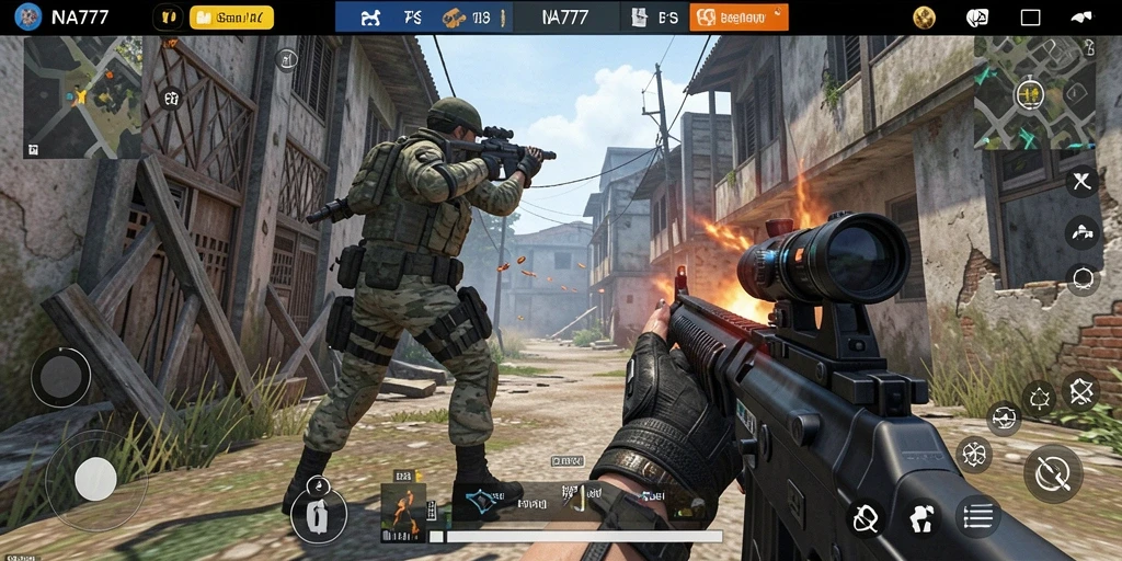 Tampilan intens gameplay NA777 yang penuh aksi FPS.
