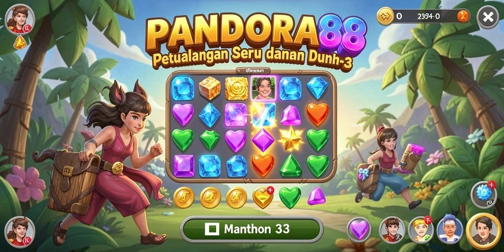 Tampilan gameplay PANDORA88 yang penuh warna dalam suasana Match-3.