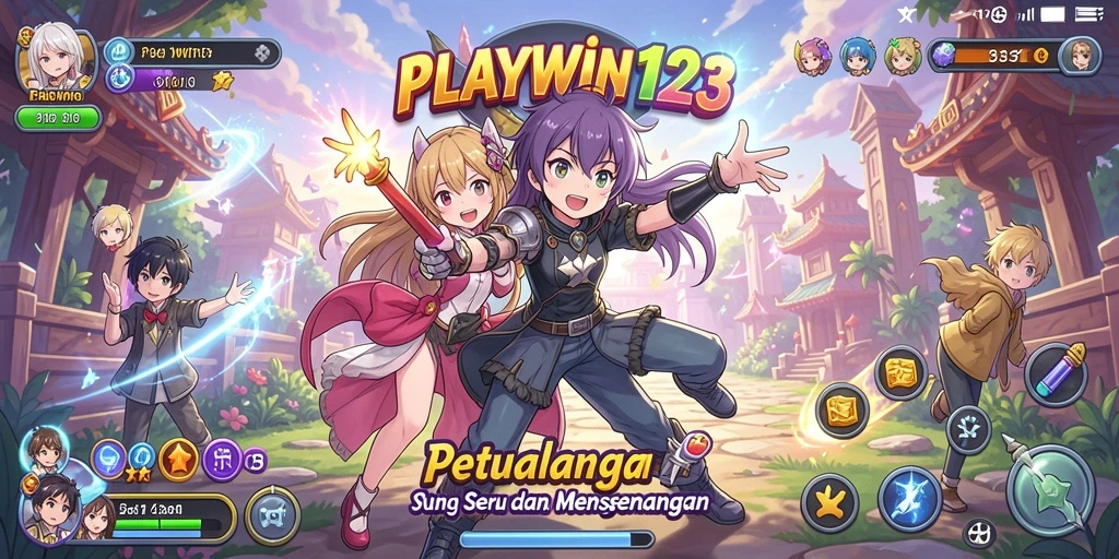 Tampilan gameplay <strong>PLAYWIN123</strong> dengan karakter anime yang dinamis dan penuh aksi.