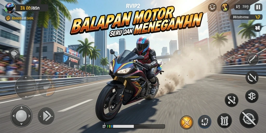 Gameplay seru dan menegangkan dalam balapan motor RVIP2.