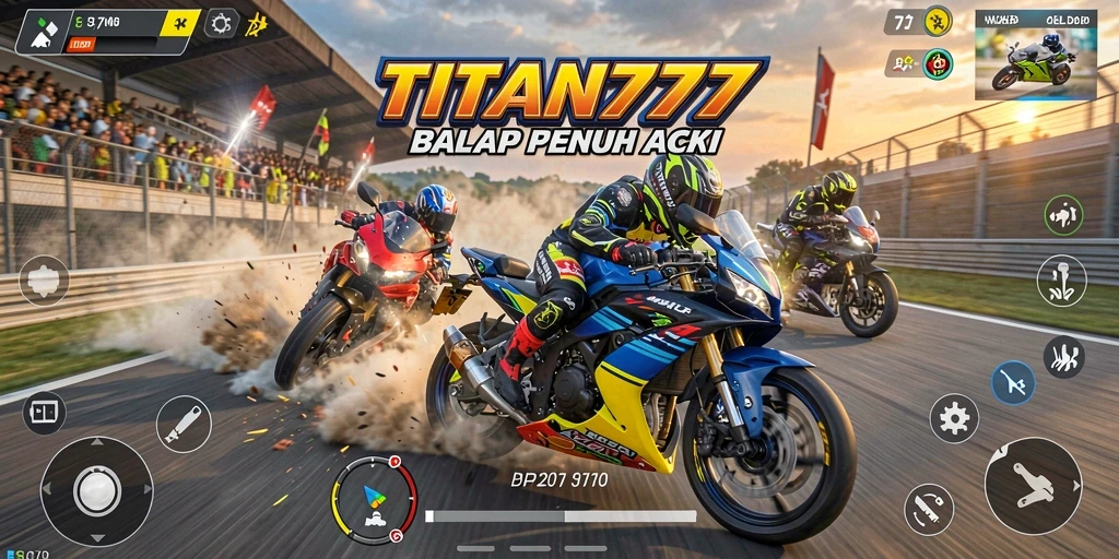 Tampilan gameplay TITAN777 yang seru saat balapan motor.