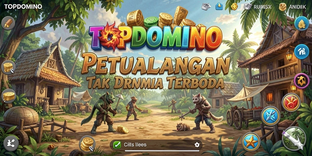 Tangkapan layar gameplay <strong>TOPDOMINO</strong> menampilkan aksi menjelajah dunia terbuka yang luas.
